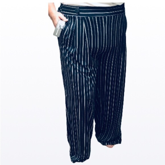 Robert Louis 3X High Rise Navy/White Stripe Wide Leg Palazzo Pant NWT - Picture 3 of 12